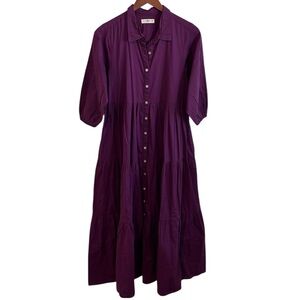 Natural Life Button Down Tiered Maxi Dress, Purple, Size XS